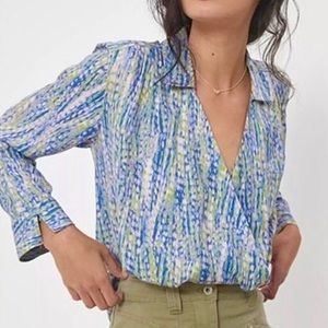 Anthropologie Pilcro Tisha Surplice Blouse Abstract Watercolor Print